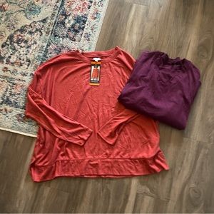 LOT of 2 Lucky Brand long sleeve tops size XXL - purple and burnt orange/red